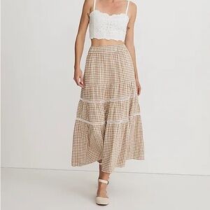 Madewell Linen Blend Eyelet Trim Tiered Skirt